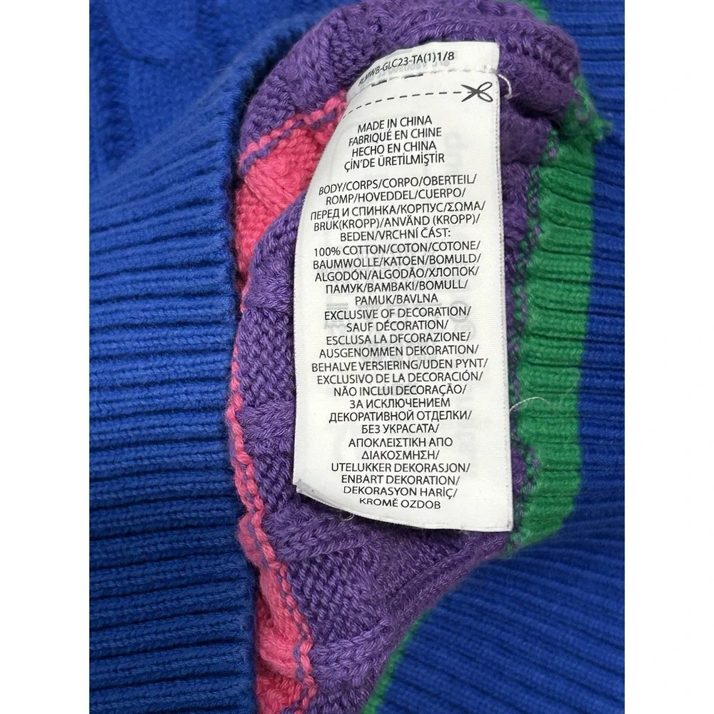 Polo Ralph Lauren Girls Striped Cable Knit Sweater Rainbow Cotton M 8-10